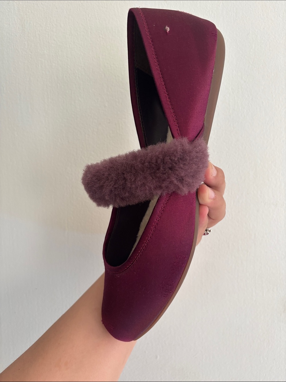 UGG Women's Wine Mary Jane Flats with Shearling Strap - Picture 7 of 10